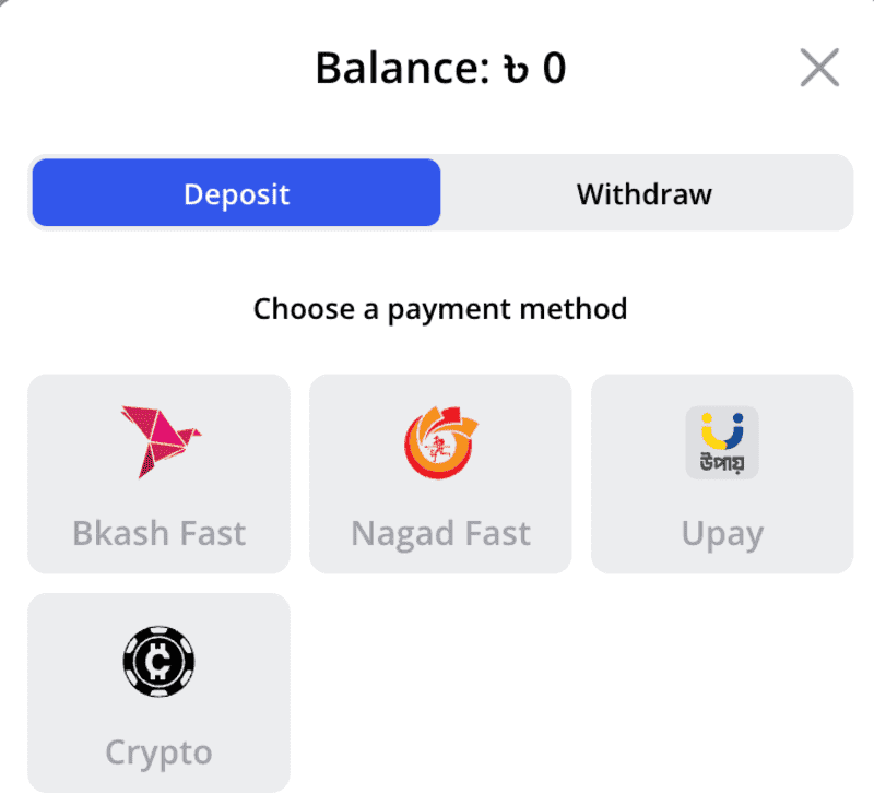 Payment options at Glory Casino